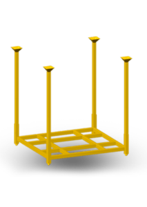 A Typical Portable Stacking Rack Portable stacking racks are self-contained units. They consist of a base, removable posts, end frames or fold down sides. These may be entirely removable or attached with hinges or other folding or collapsing mechanisms.