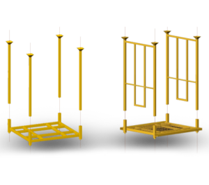 Different Post Heights Different post heights allow storage of different sized products in the same stack utilizing the same bases.